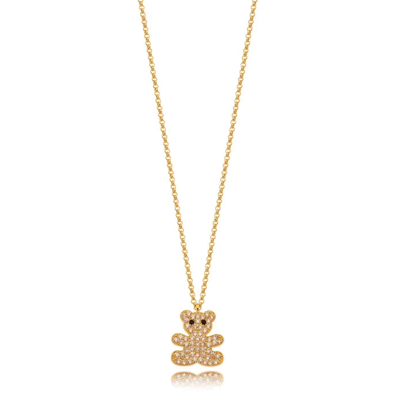 Colar folheado a ouro com pingente de urso cravejado